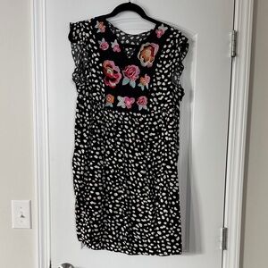Amazon Black and White Polka Dot Mini Dress with Colorful Floral Embroidery